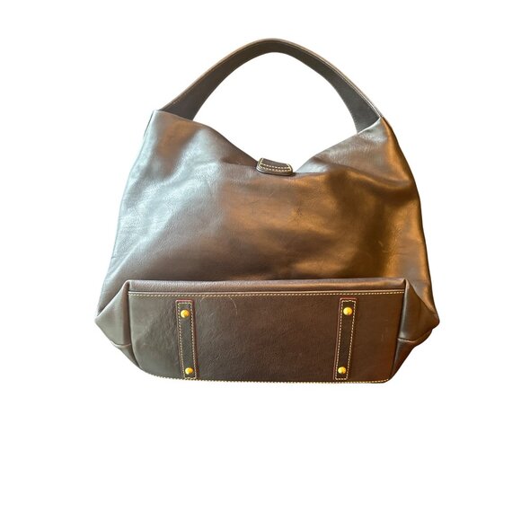 Dooney & Bourke Navy Leather Hobo Bag With Gold Hardware & Red Interior - Picture 3 of 8